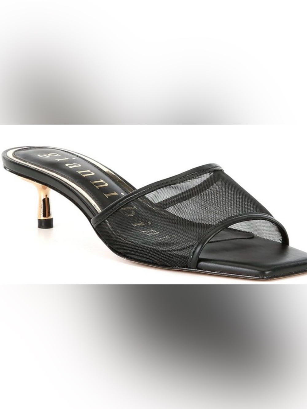 Gianni Bini Black Mesh Slide with Gold Kitten Heel